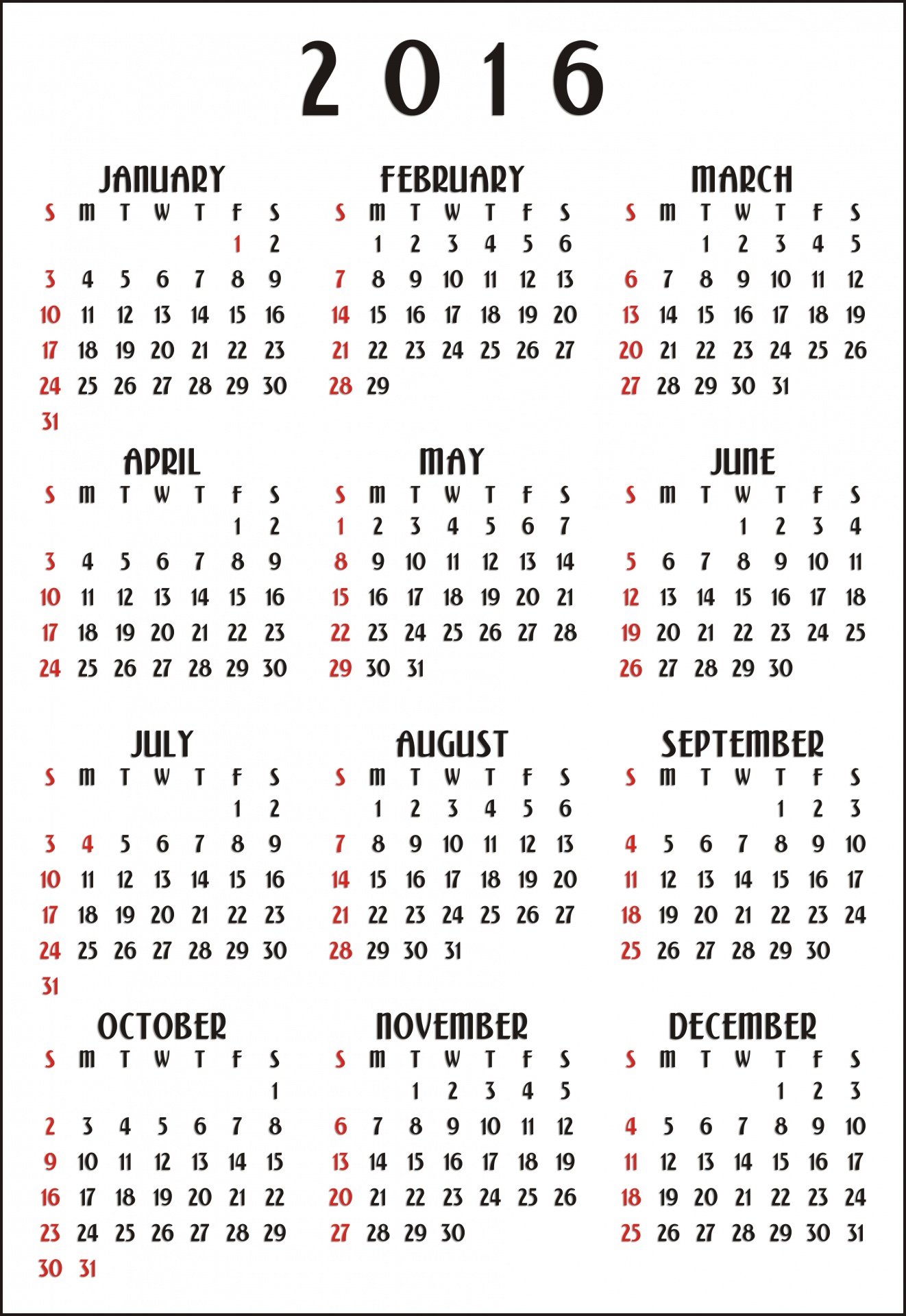 Kalendorius,  2016 & Nbsp,  Kalendorius,  Mėnesių,  Dienos,  Metai,  Vertikalus,  12 Mėnesių Kalendorius 2016 Vertikalus, Nemokamos Nuotraukos,  Nemokama Licenzija
