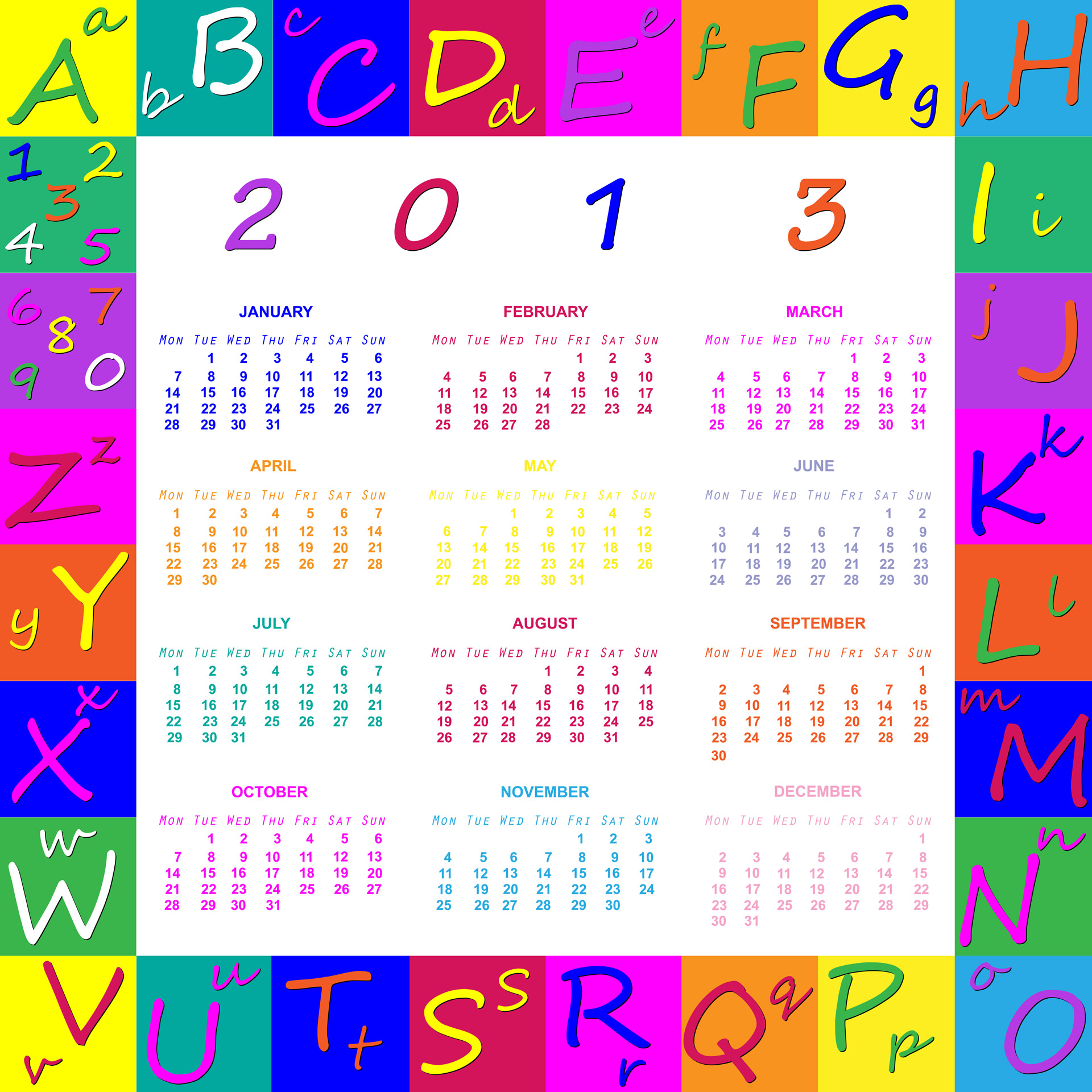 2013 & Nbsp,  Kalendorius,  2013,  Kalendorius,  Planuotojas,  Dienoraštis,  Šablonas,  Datas,  Metai,  Mėnesių