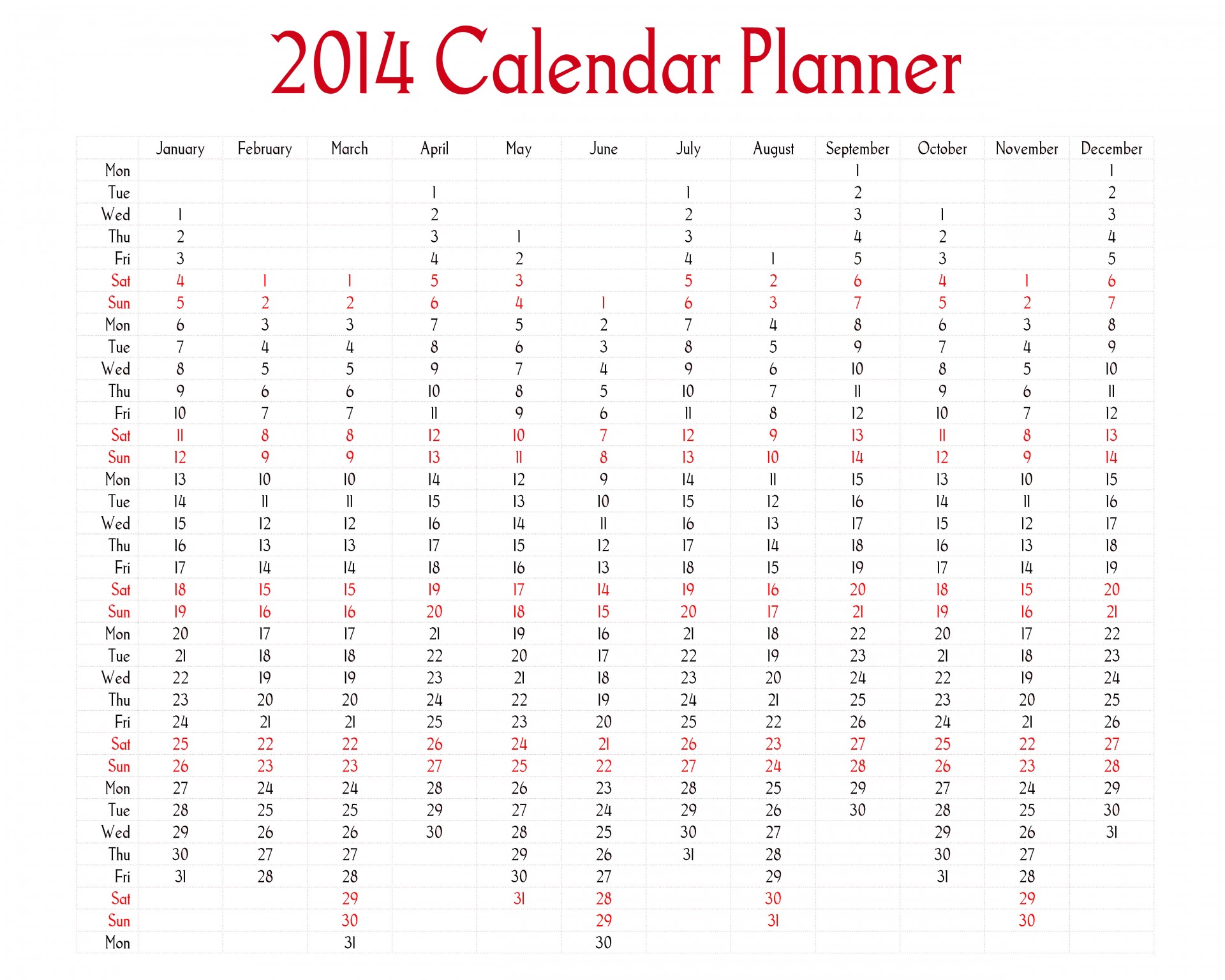2014,  Kalendorius,  Planuotojas,  Dienoraštis,  Diena,  Mėnuo,  Metai,  Tvarkaraštis,  Stulpeliai,  Išdėstymas