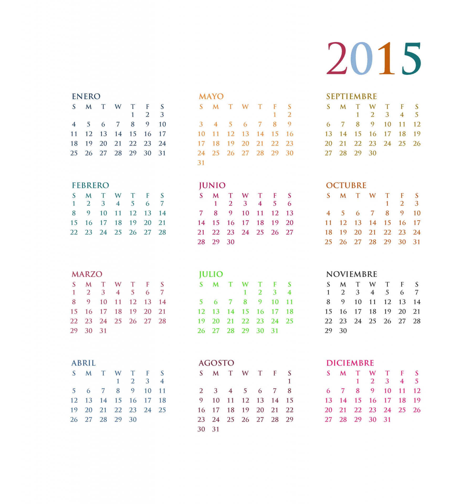 Spalvinga,  Ispanų,  2015 M.,  Kalendorius,  Šablonas,  Metai,  Data,  Datas,  Dienoraštis,  Planuotojas