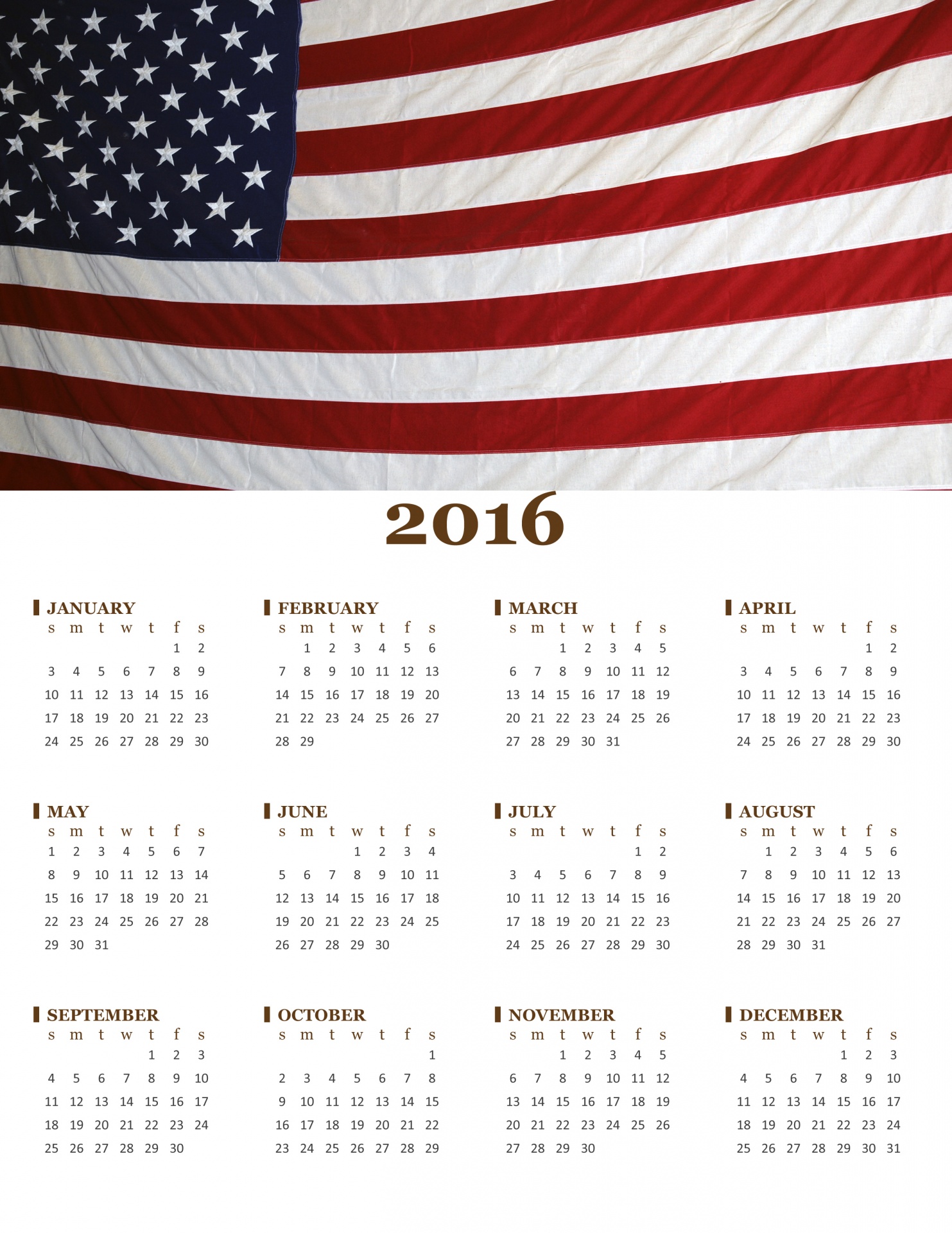 2016,  2016 & Nbsp,  Kalendorius,  Metinis & Nbsp,  Kalendorius,  Vėliava,  Amerikiečių & Nbsp,  Vėliava,  2016 & Nbsp,  Metinis & Nbsp