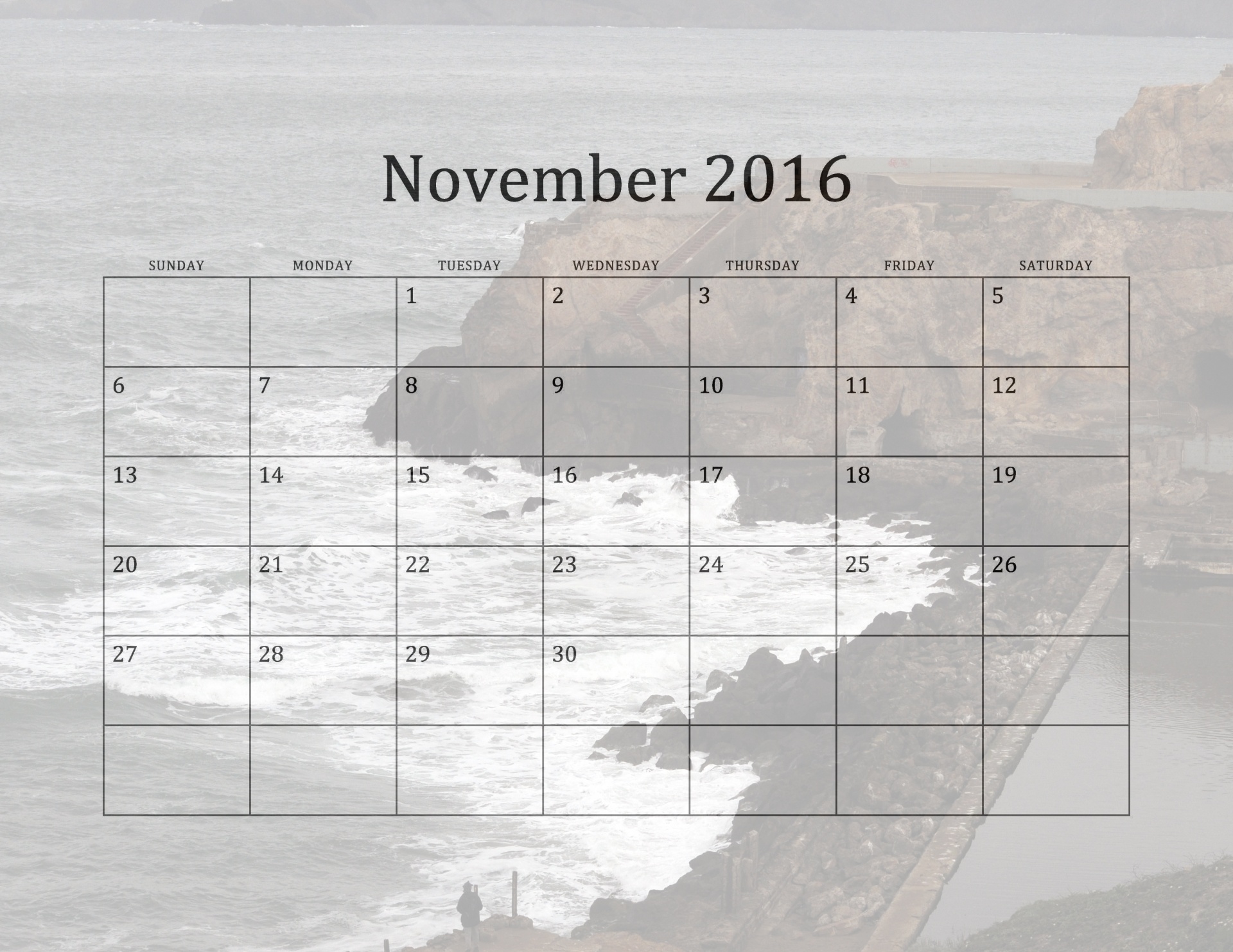 2016,  Lapkritis,  Kalendorius,  Kalendoriai,  Mėnuo,  Mėnesinis,  Žurnalas,  Dienoraštis,  Sutro & Nbsp,  Aukštumų & Nbsp