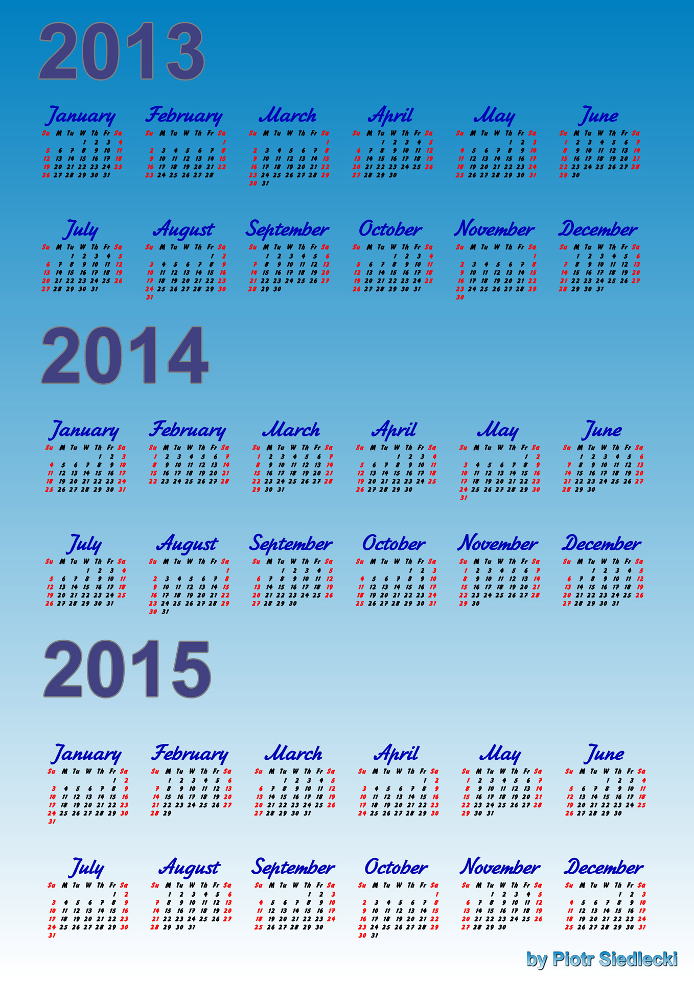2013,  2014,  2015 M.,  Metinis,  Kalendorius,  Gradientas,  Fonas,  3 Metų Kalendorius, Nemokamos Nuotraukos,  Nemokama Licenzija