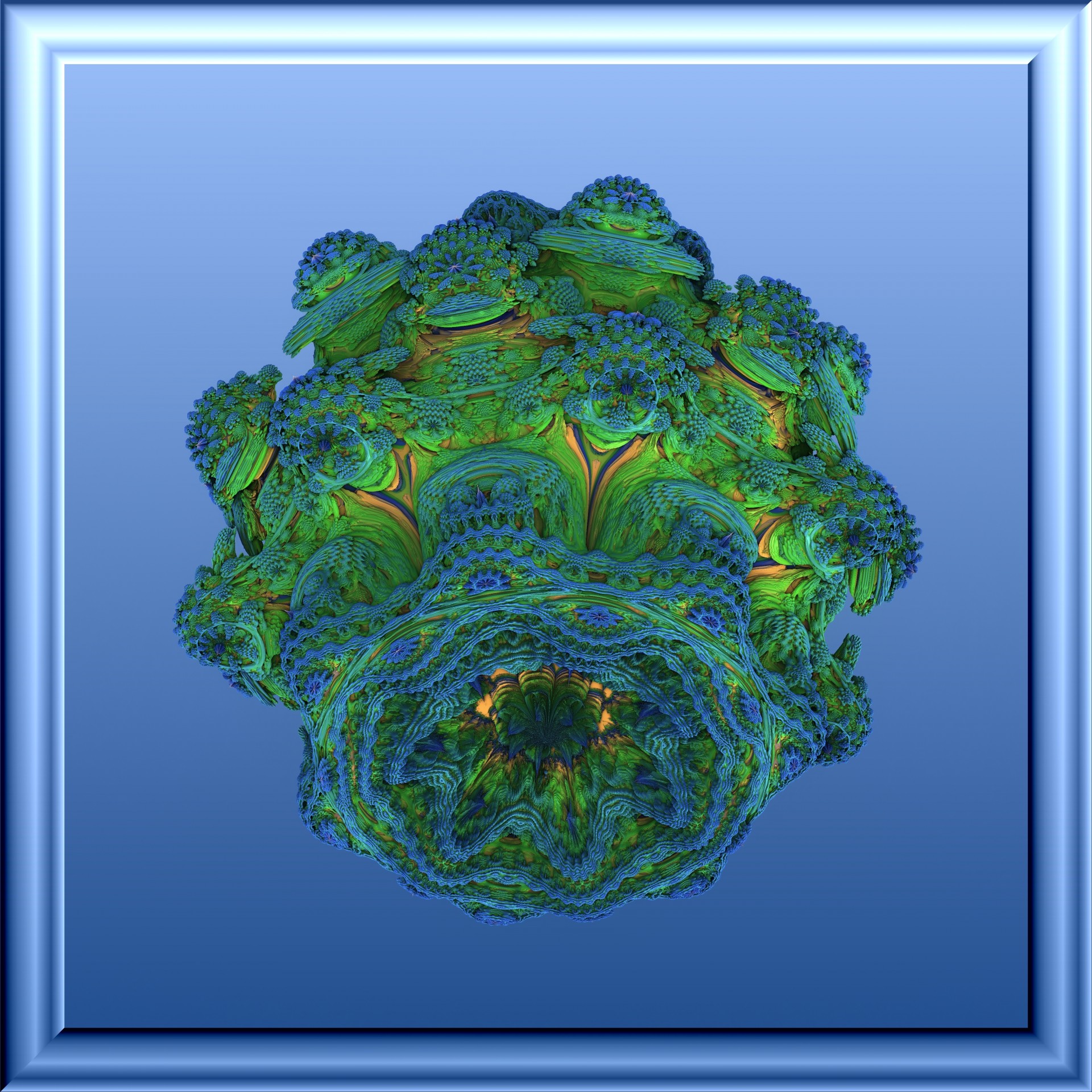 Mandelbulber,  3D,  Fraktalas,  Žalias,  Mėlynas,  Gradientas,  Stiklas,  Rėmas,  Modelis,  Apdaila