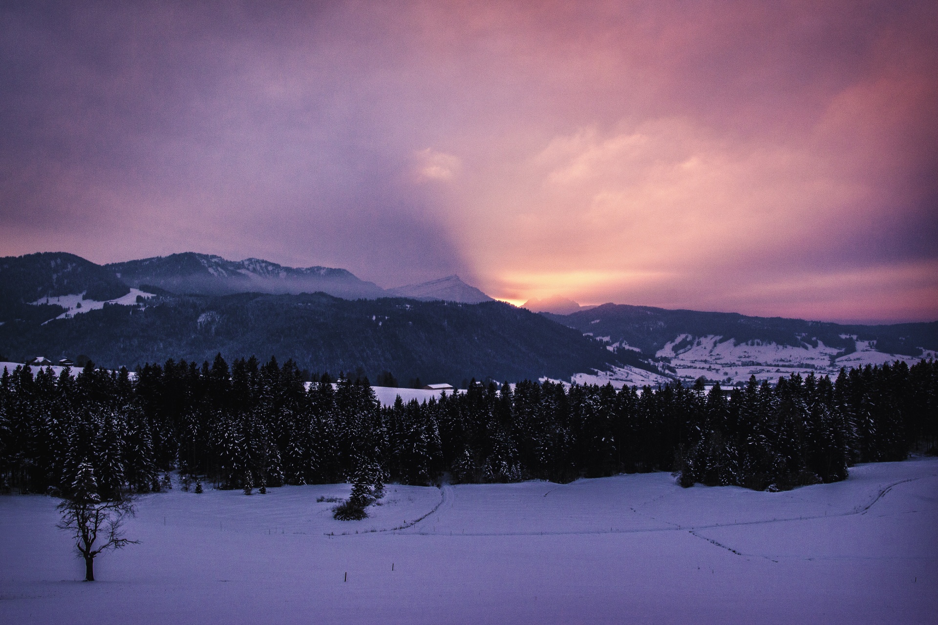 Kraštovaizdis,  Žiema,  Saulėlydis,  Dusk,  Kalnai,  Sniegas,  Panorama,  Gamta,  Šveicarija,  Vakaras