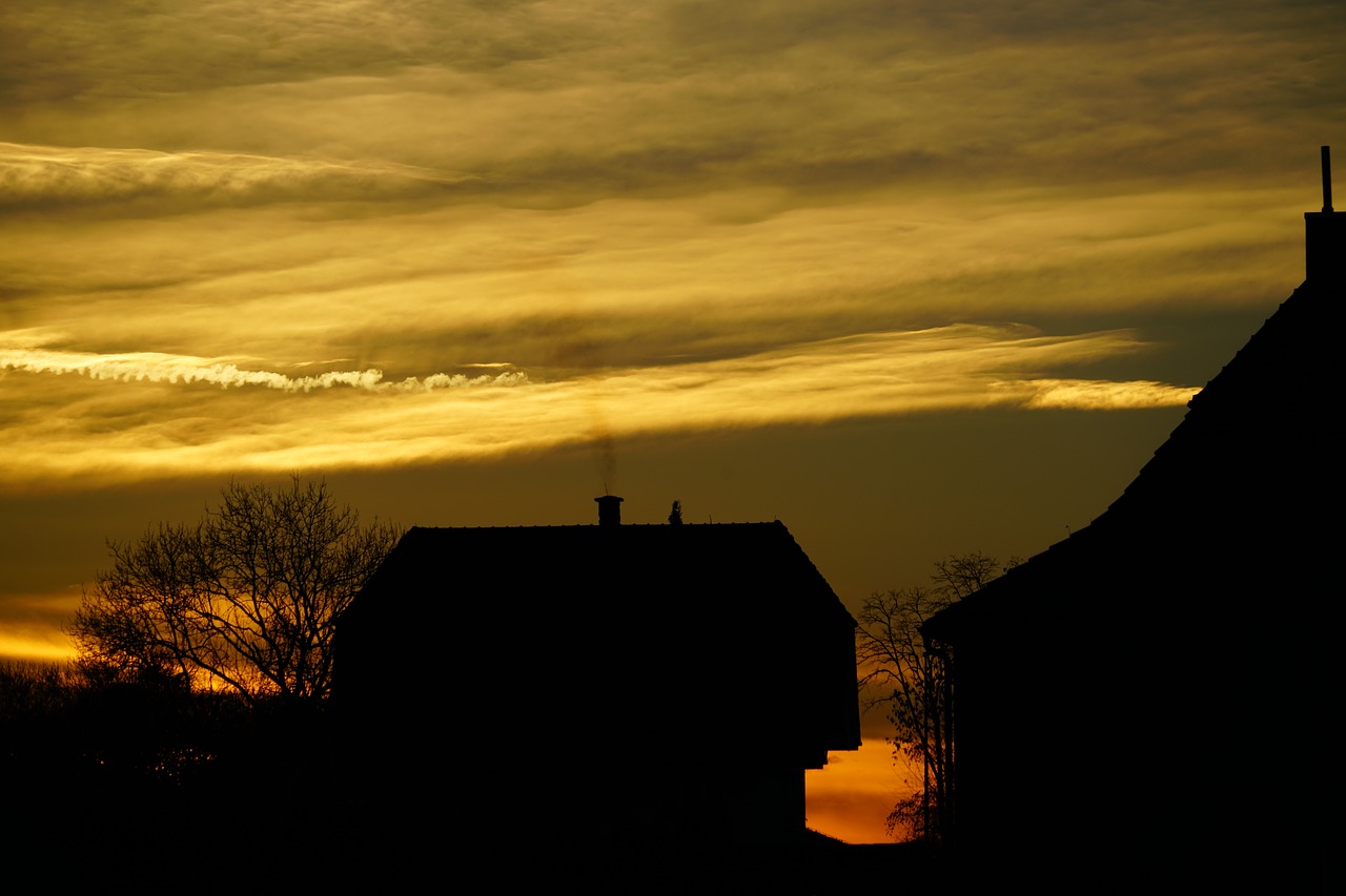 Abendstimmung, Saulėlydis, Žiemos Nuotaika, Šaltas, Ledinis, Namai, Kaimas, Roggwil, Šveicarija, Nemokamos Nuotraukos