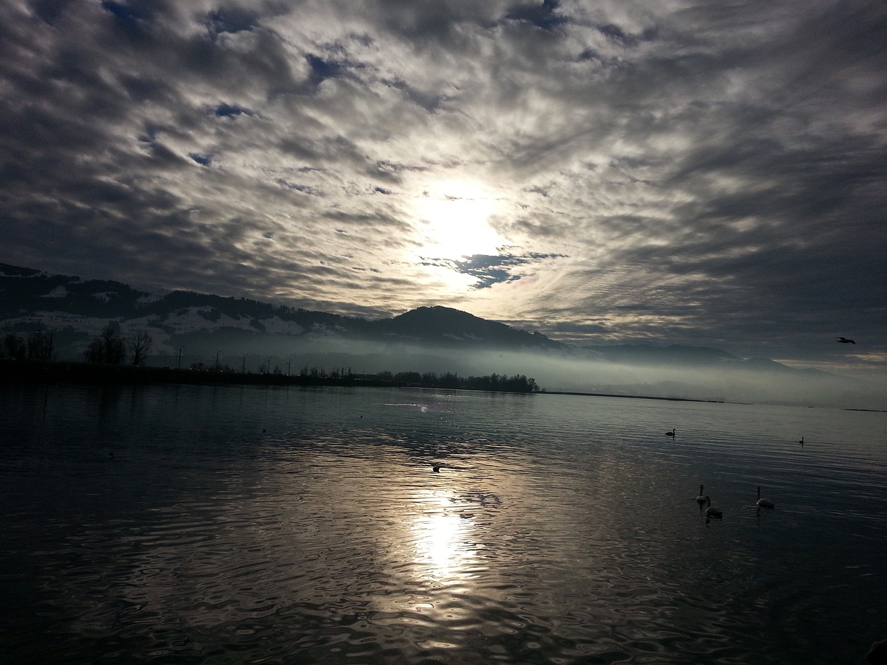 Abendstimmung, Ežeras, Debesys, Vanduo, Gamta, Apgyvendinimas, Vakaras, Rytas, Žiema, Debesuotumas