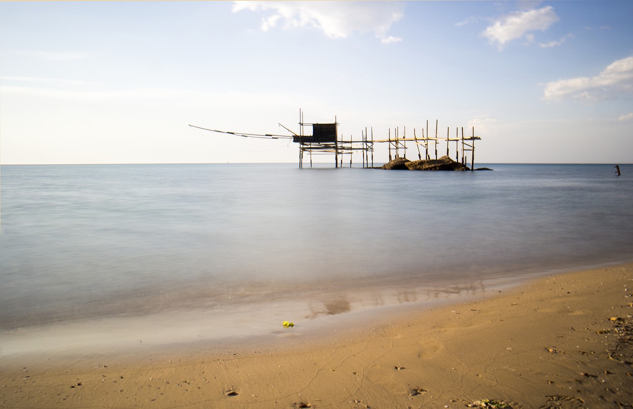 Abruzzo,  Perpildymo,  Jūra,  Trabocchi,  Žvejybos,  Italija,  Saulė,  Uolos,  Akmenys,  Horizontas