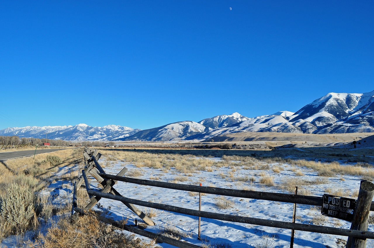 Absarokos Kalnų Slėnis, Geltonojo Akmens Nacionalinis Parkas, Montana, Usa, Tvora, Kelias, Sniegas, Kraštovaizdis, Panorama, Lauke