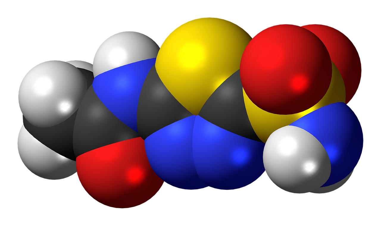 Acetazolamidas, Diuretikas, Molekulė, Struktūra, Modelis, Chemija, Mokslas, Junginys, Atomai, Klijavimas