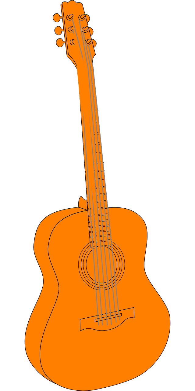 Akustinė Gitara, Muzikinis Instrumentas, Gitara, Muzika, Instrumentas, Garsas, Akustinė, Oranžinė, Nemokama Vektorinė Grafika, Nemokamos Nuotraukos