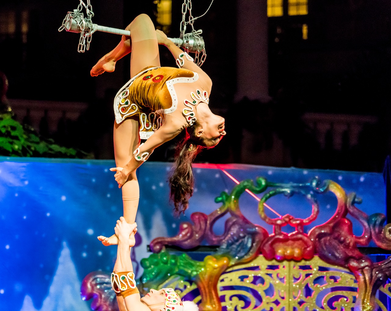 Akrobatai, Cirque Du Soleil, Kalėdų Šou, Gaylord Palmės, Orlando, Florida, Trapecija, Kostiumai, Rodyti, Atostogų Šou