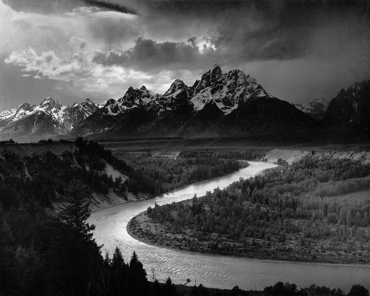 Adams, Tetonai, Nacionalinis Parkas, Gyvatės Upė, Usa, Juoda Ir Balta, Istoriškai, 1942, Kalnai, Gamta
