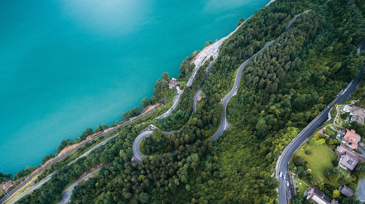 Oro Vaizdas, Vingiuotas Kelias, Vandenyno Vanduo, Antena, Kraštovaizdis, Drone, Vertikalus, Kaimas, Aukštas, Peizažas