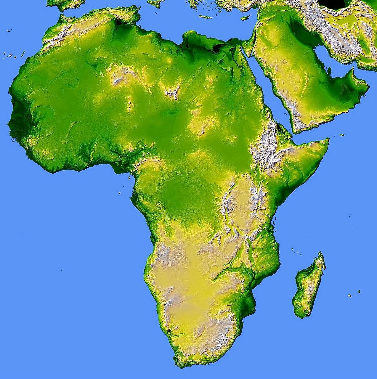 Afrika, Žemėlapis, Palengvėjimas, Žemė, Žemynas, Geografija, Srtm, Dažymas, Spalziuoti, Atlasas