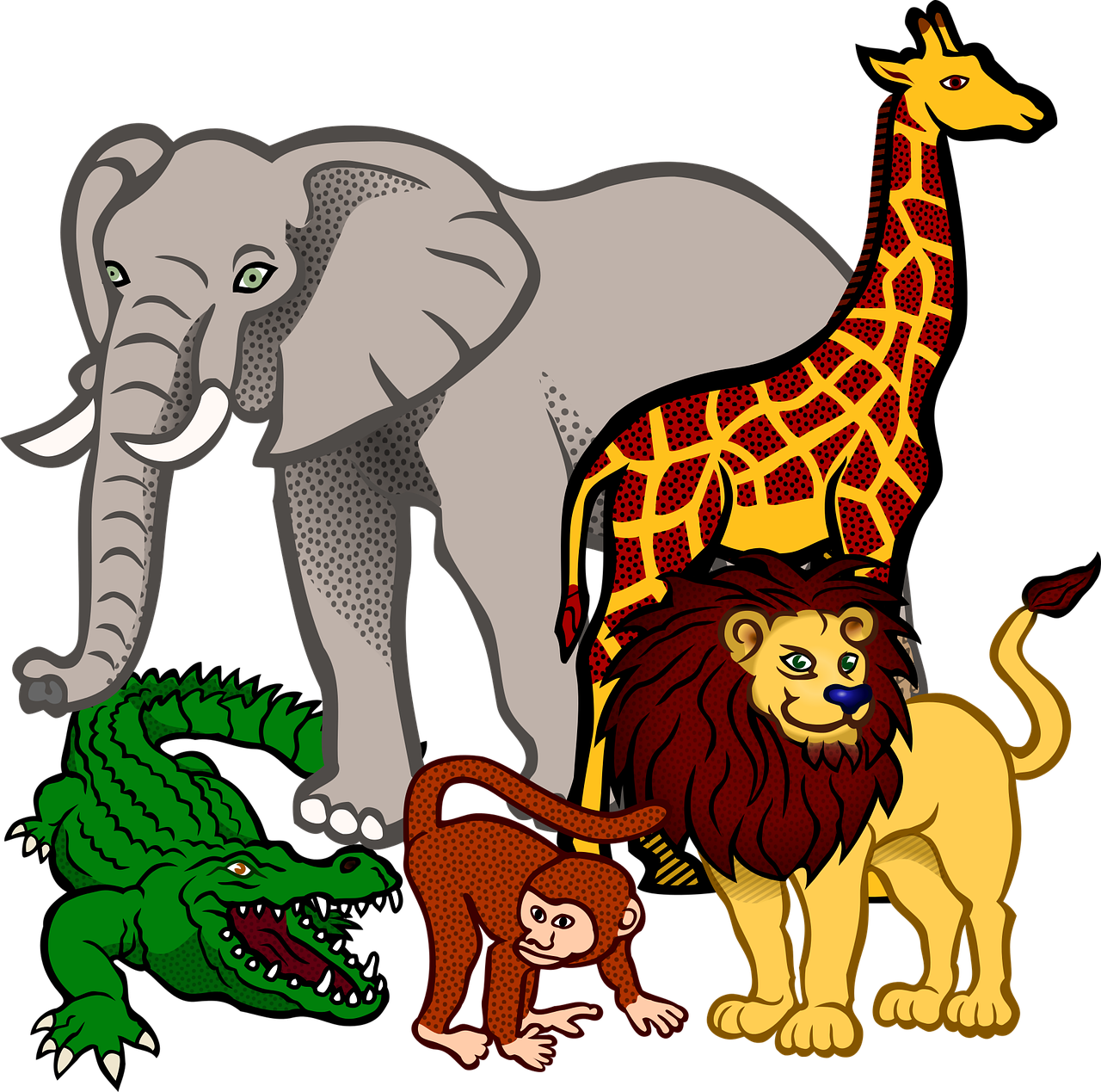 Afrika, Gyvūnas, Gyvūnai, Books Del Sur, Krokodilas, Dramblys, Žirafa, Džiunglės, Liūtas, Beždžionė