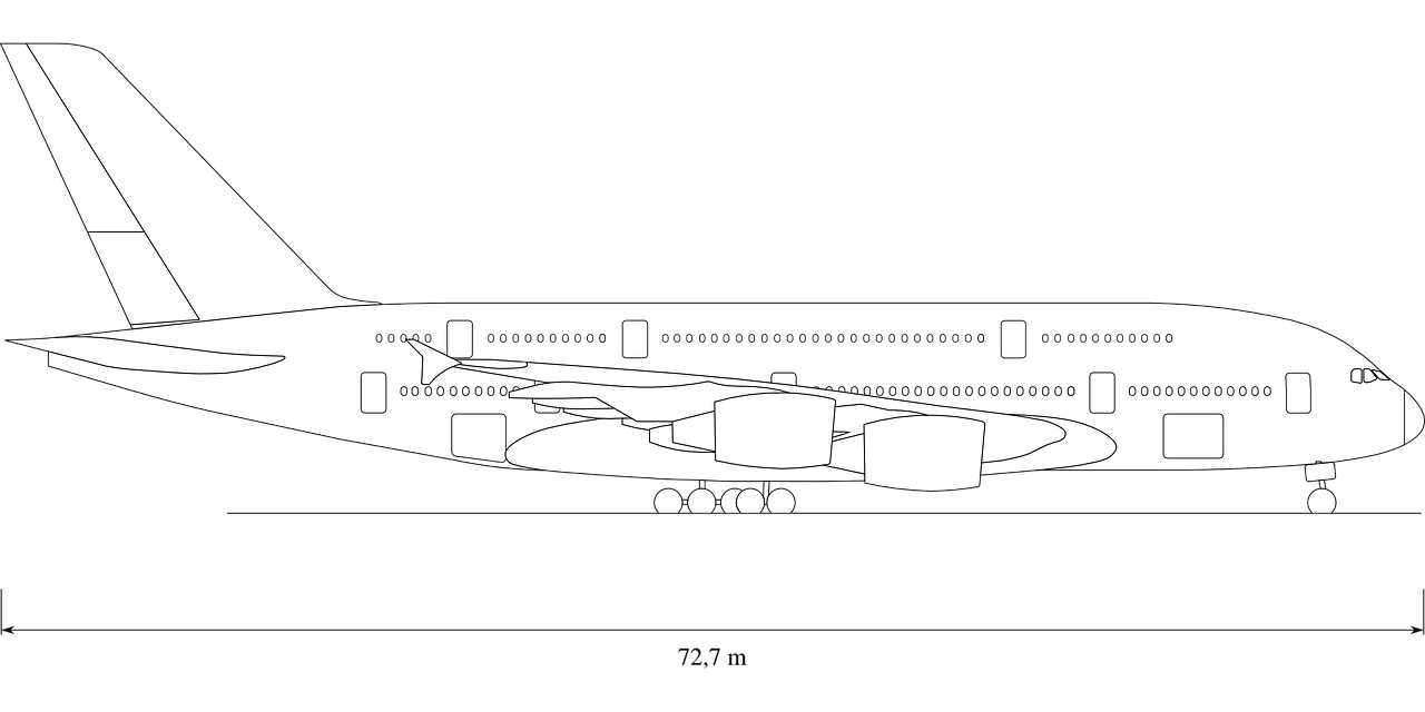 Airbus A380, Profilis, Iš Šono, Orlaivis, Piešimas, Lėktuvas, Reaktyvinis, Kelionė, Eskizas, Nemokama Vektorinė Grafika
