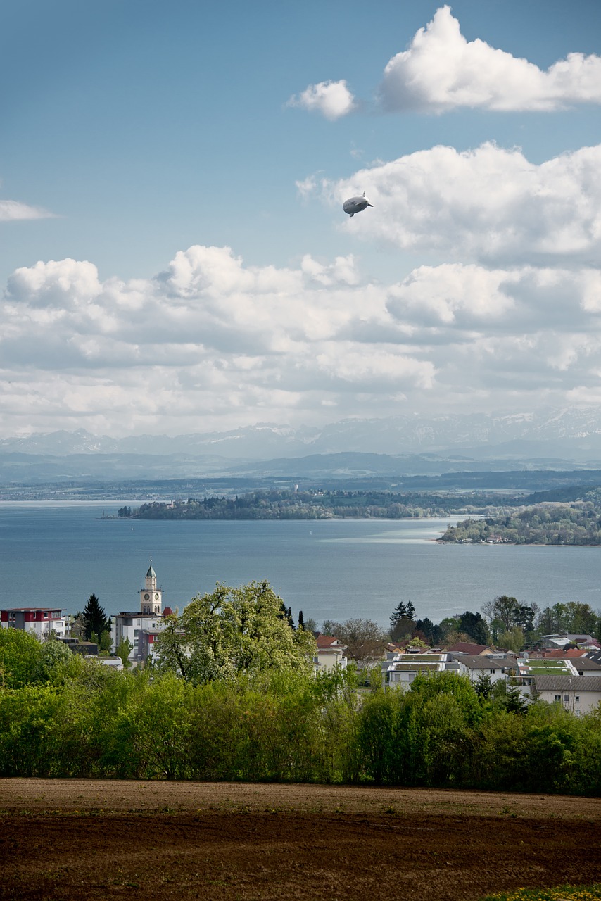 Dirižablis, Zeppelinas, Ežero Konstanta, Überlingen, Mainau, Dangus, Debesys, Plūdė, Vairuoti, Mėlynas