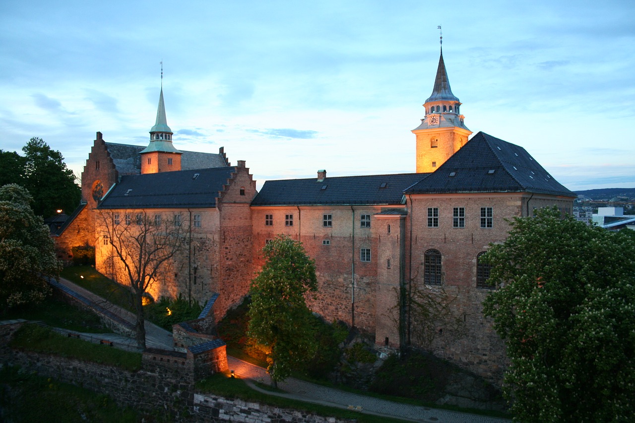 Akershus, Tvirtovė, Naktį, Norvegija, Akershus Tvirtovė, Pastatas, Istoriškai, Architektūra, Oslo, Orientyras