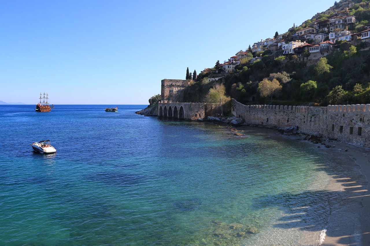 Alanya, Antalija, Jūrų, Kraštovaizdis, Turkija, Gamtos Kalakutiena, Papludimys, Alanijos Pilis, Kızılkule, Vaizdu Į Jūrą