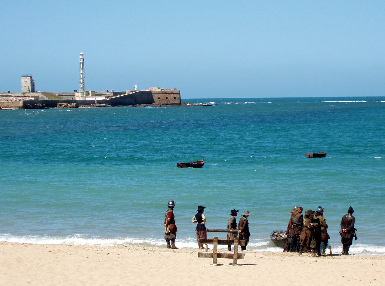 Alatriste La Caleta, Andalūzija, Ispanija, Papludimys, Kranto, Jūra, Asmenys, Žmonės, Švyturys, Molas