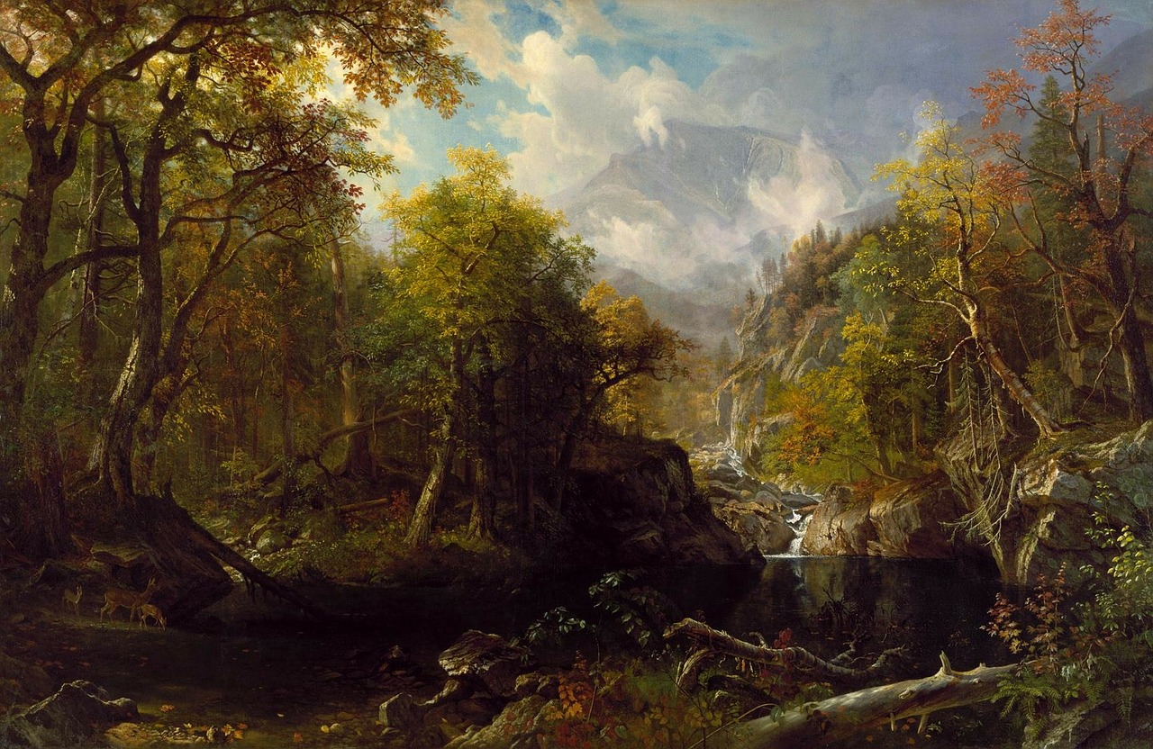 Albert Bierstadt, Kraštovaizdis, Menas, Meno, Dažymas, Aliejus Ant Drobės, Dangus, Debesys, Medžiai, Vaizdingas