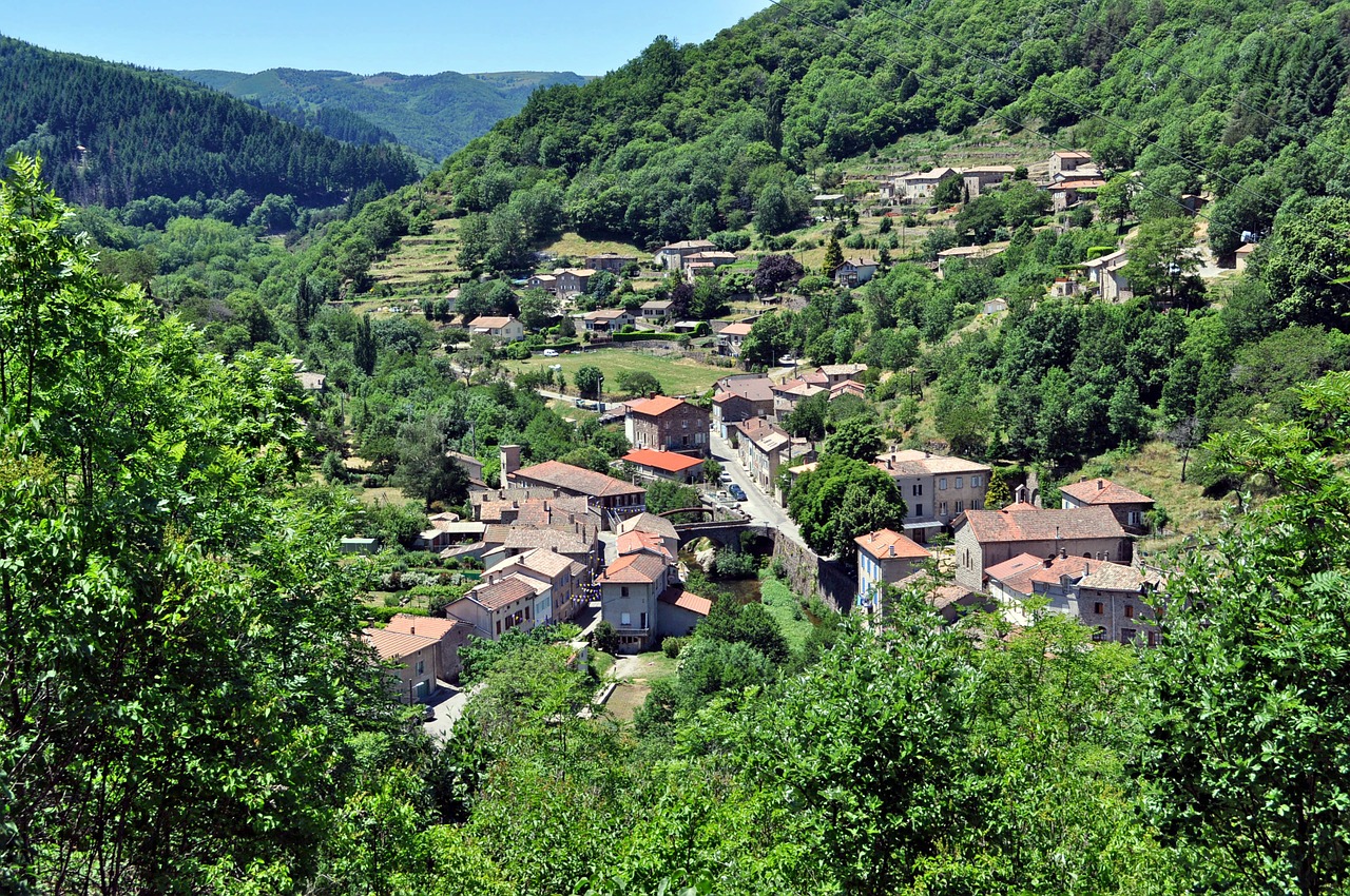 Albon Dardeche, France, Kaimas, Miestas, Kraštovaizdis, Vaizdingas, Kalnai, Miškas, Medžiai, Pastatai