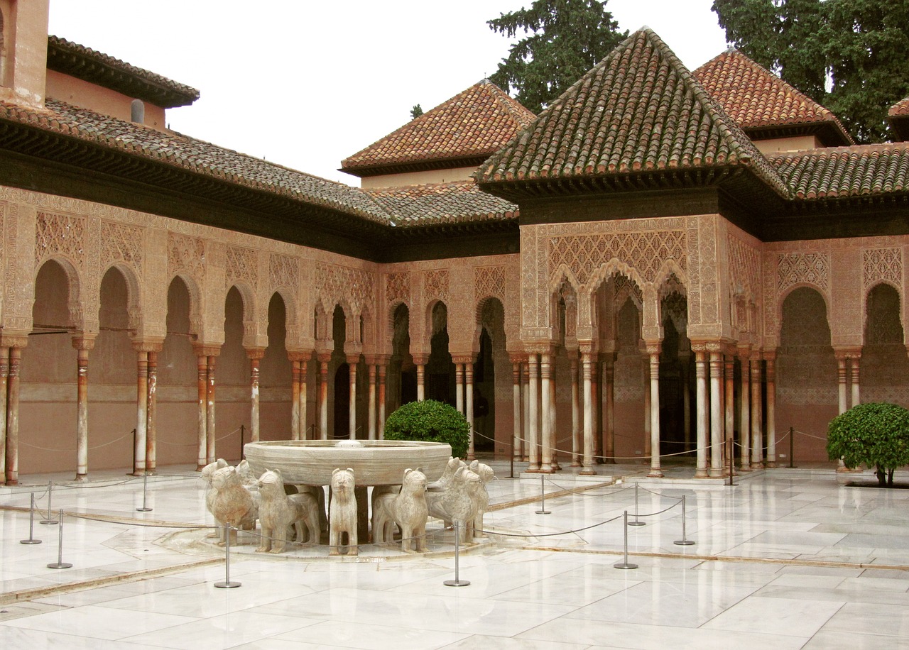 Alhambra, Granada, Andalūzija, Ispanija, Šaltinis, Tvirtovės Kompleksas, Architektūra, Paminklas, Terasa, Liūtys