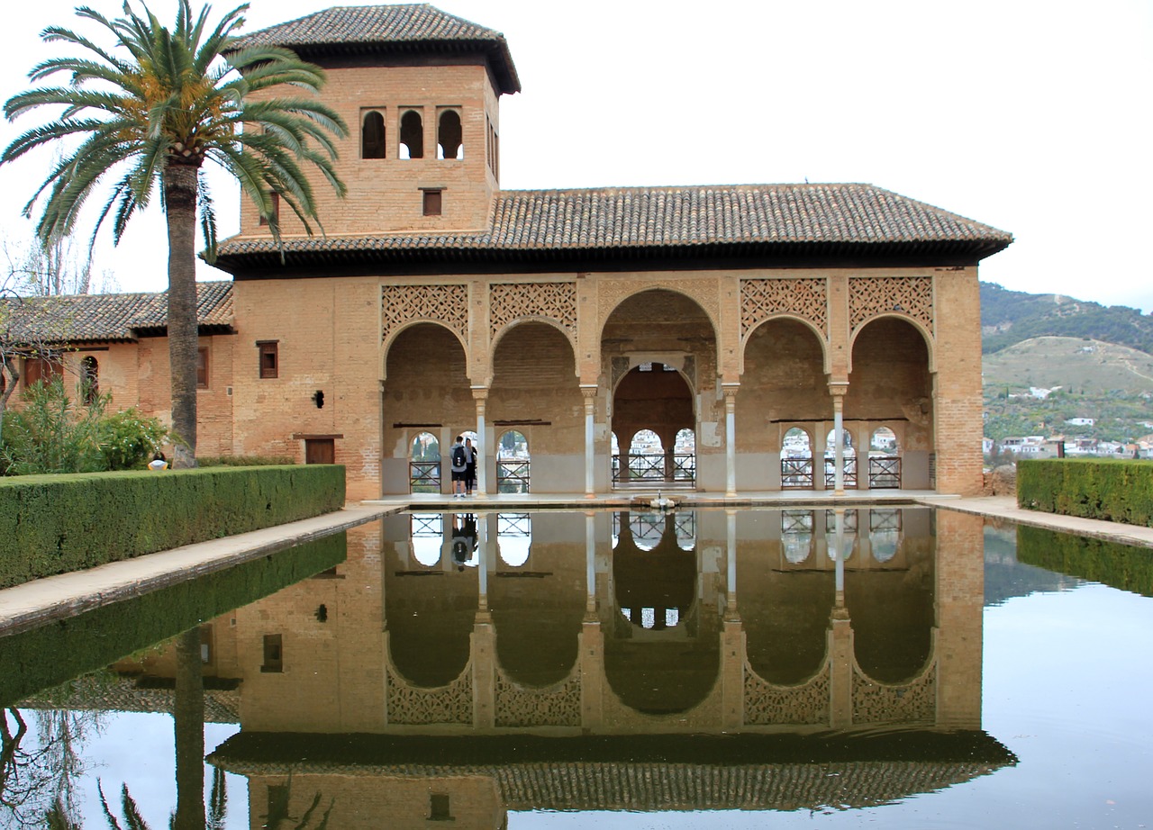 Alhambra, Ispanija, Granada, Andalūzija, Architektūra, Rūmai, Maurų, Pastatas, Panorama, Atspindys