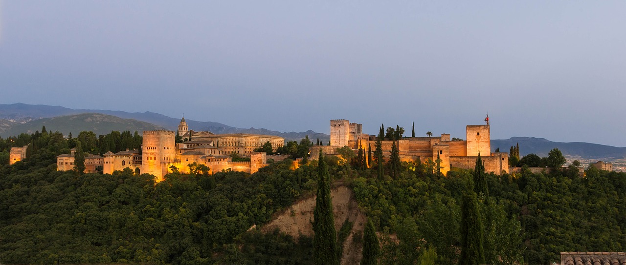 Alhambra, Granada, Ispanija, Dusk, Vaizdas, Pamorama, Pastatas, Žinomas, Tvirtovė, Rūmai