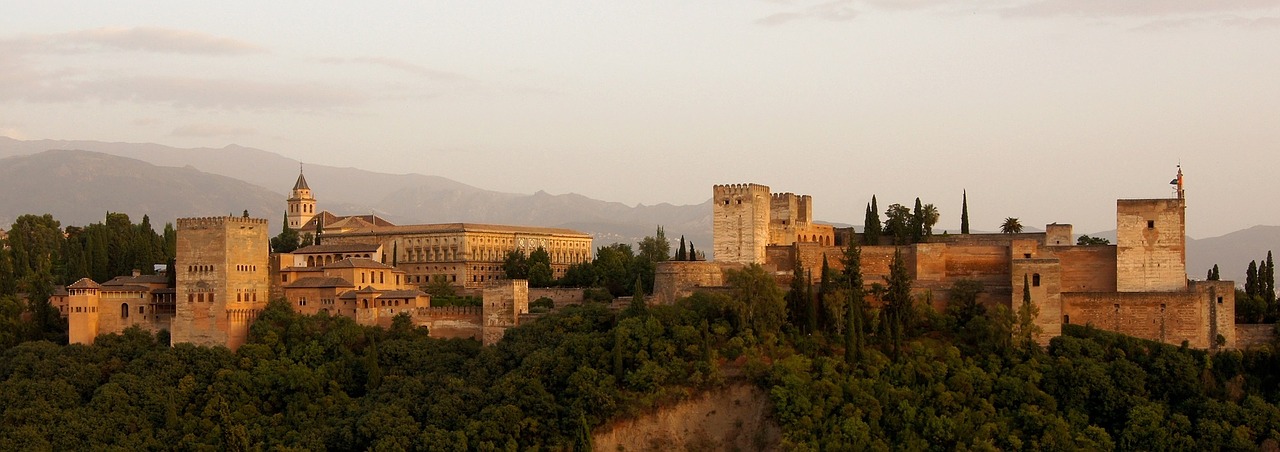 Alhambra, Panorama, Saulėlydis, Vakaras, Kraštovaizdis, Pilis, Granada, Ispanija, Architektūra, Istorinis