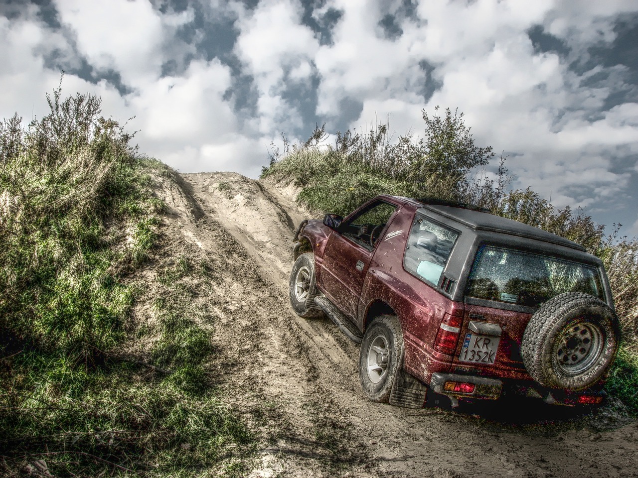 Visureigė Transporto Priemonė, Off Road, 4 X 4, Išjungtas Keltuvas, Automobilis, Opel Frontera, Automatinis, Dykuma, Kelias Į Dangų, Debesys