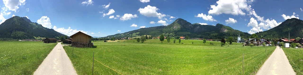 Allgäu, Panorama, Pranešta, Medžiai, Namelis, Kalnai, Dangus, Oberstdorf, Alpių, Kalnų Panorama