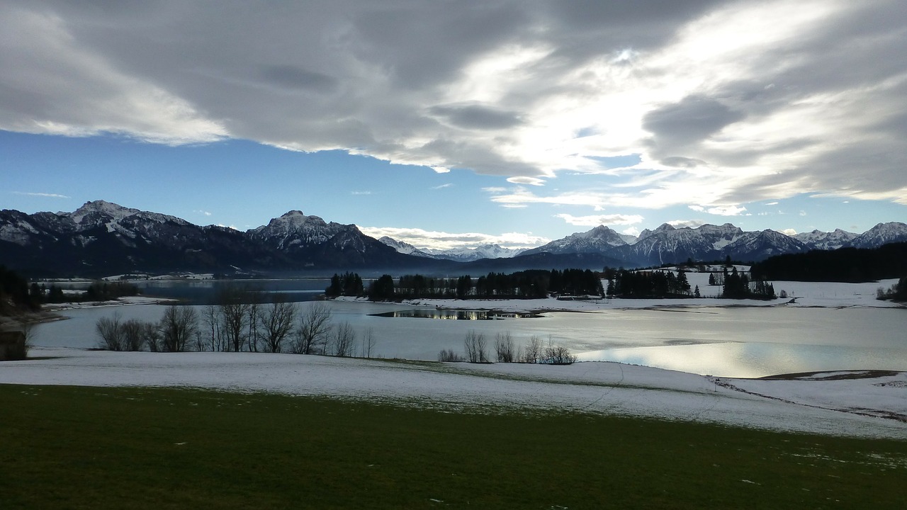 Allgäu, Ežeras Forggensee, Žiema, Sniegas, Ledas, Oras, Panorama, Saulė, Kalnai, Nemokamos Nuotraukos