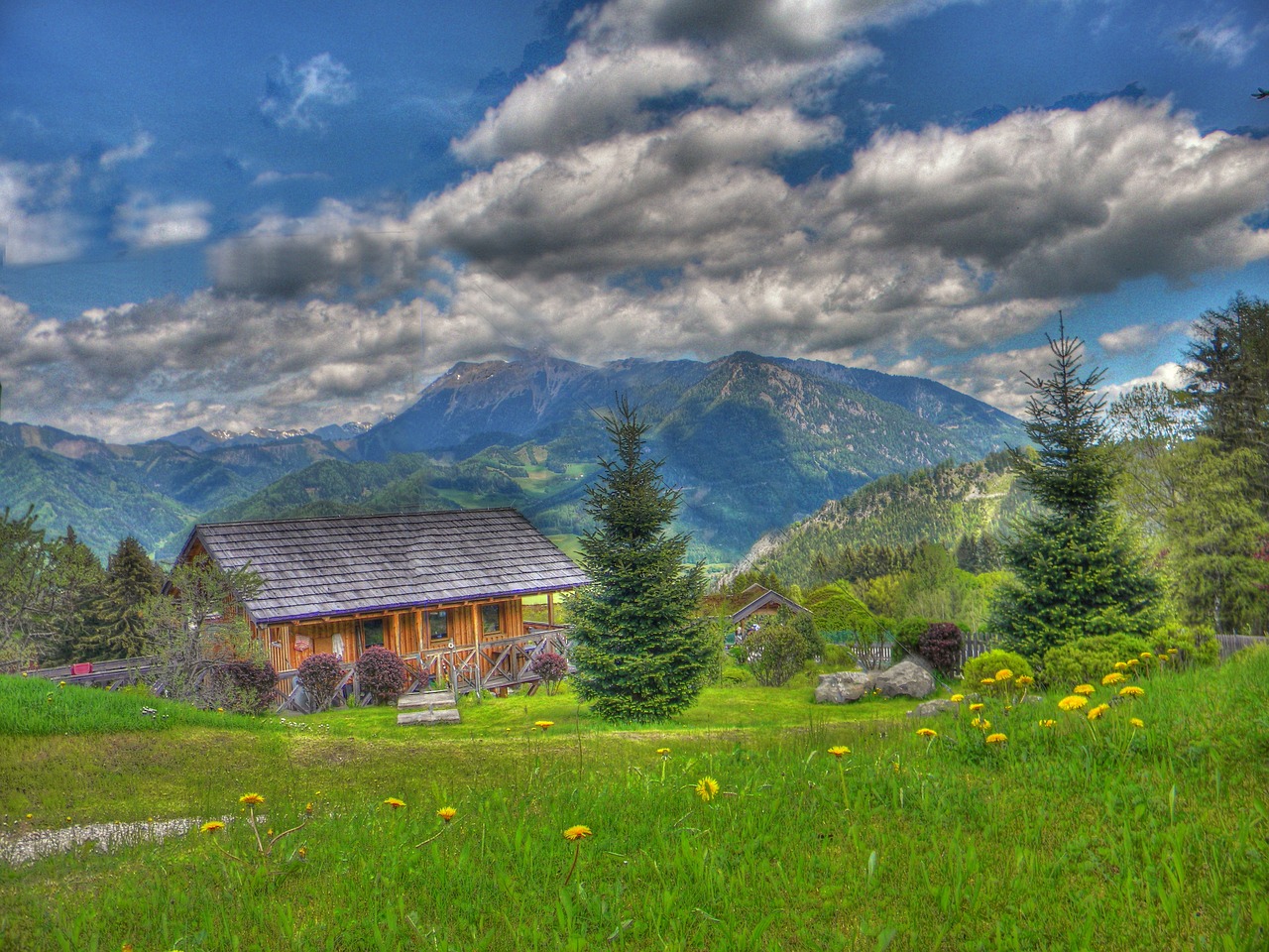 Alm, Hdr, Pieva, Namai, Namelis, Medis, Gamta, Kraštovaizdis, Stogas, Dangus