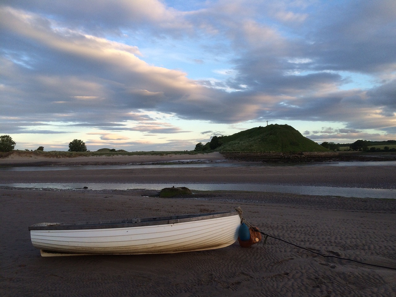 Alnmouth, Northumberland, Estuarija, Aln, Valtis, Smėlis, Papludimys, Dangus, Kalnas, Vanduo