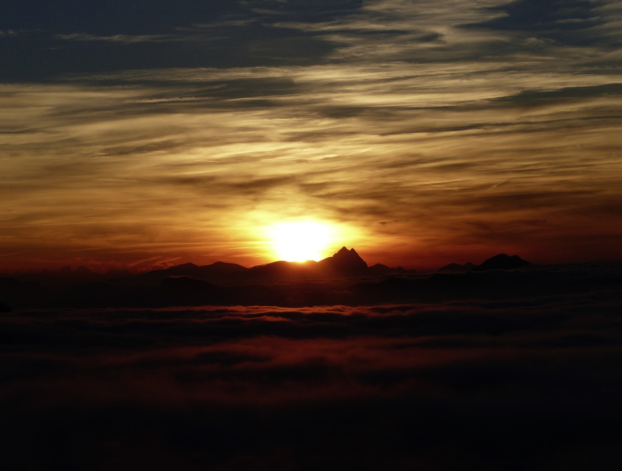 Alpių, Stripsenjoch, Juostelės Jūrų Name, Wilderkaiser, Kaiser Kalnai, Saulėlydis, Vasara, Kalnai, Aukščiausiojo Lygio Susitikimas, Alpenglühen