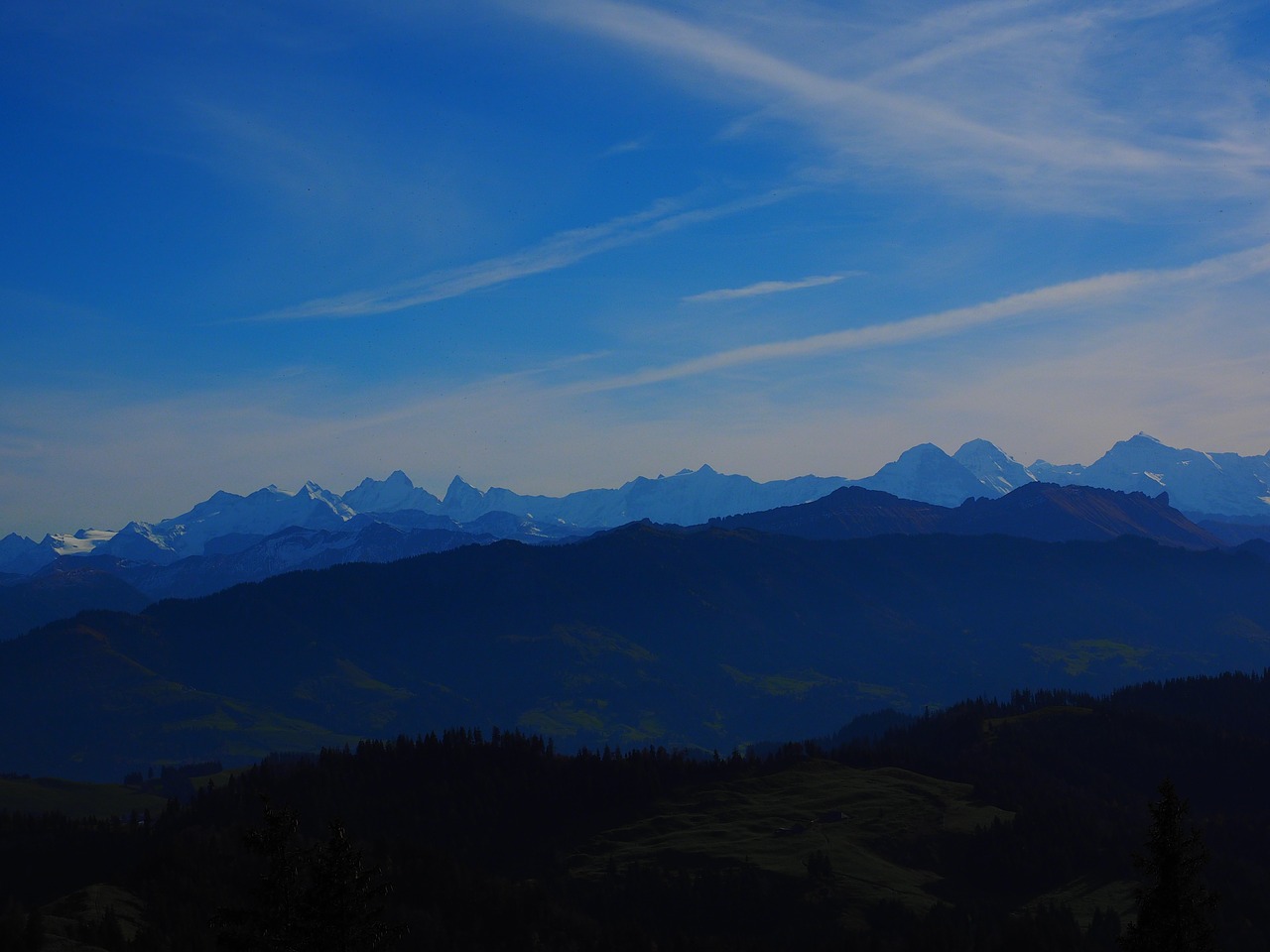 Alpių, Alpių Panorama, Whelk, Roshenhorn, Mittelhorn, Wetterhorn, Lauteraarhorn, Schreckhorn, Näshihorn, Finsteraarhorn