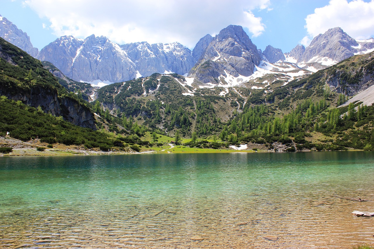 Alpių, Ežeras, Kalnai, Vasara, Kraštovaizdis, Gamta, Bergsee, Kalnų Peizažas, Austria, Panorama