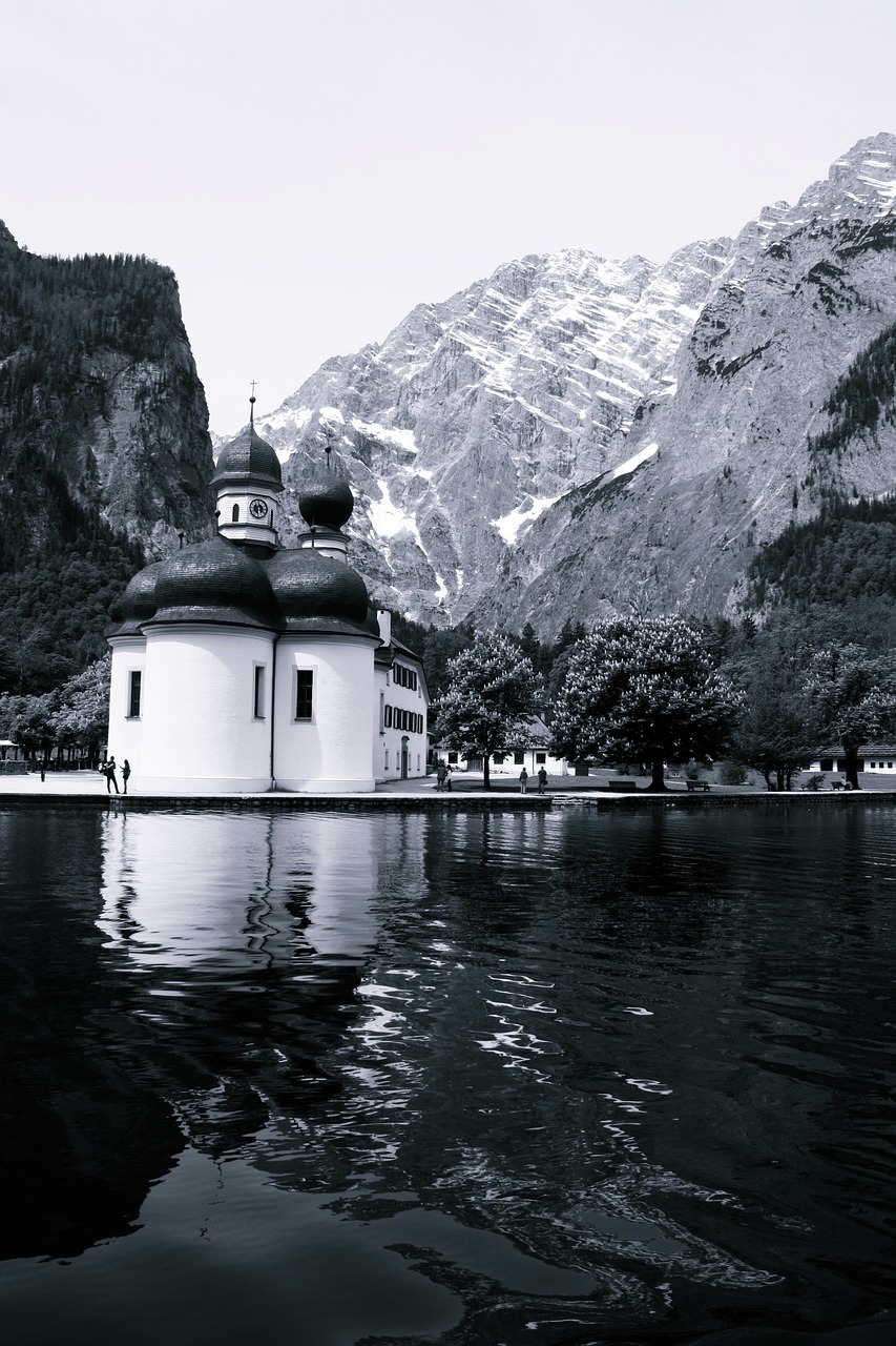 Alpine Žygiai,  Kelionėse,  Königssee,  St,  Bartholomä,  Berchtesgadener Žemę,  Watzmann,  Juoda Fotografija,  B W,  Baltos Spalvos