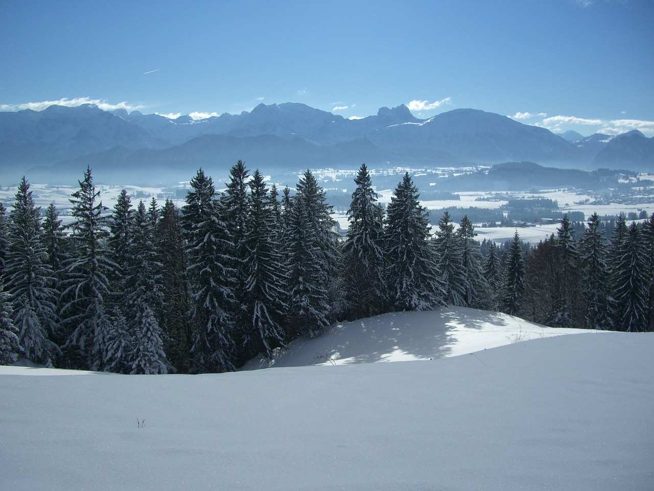 Alpių Panorama, Agenstein, Breitenbergas, Žiema, Sniegas, Balta, Kalnai, Eglės, Medžiai, Snieguotas