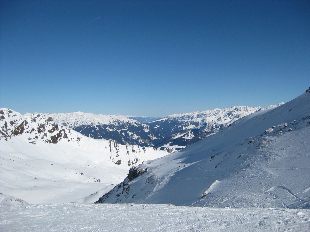 Alpės, Sniegas, Slidinėjimas, Mayrhofen, Zillertal, Austria, Žiema, Europa, Balta, Slidinėjimas