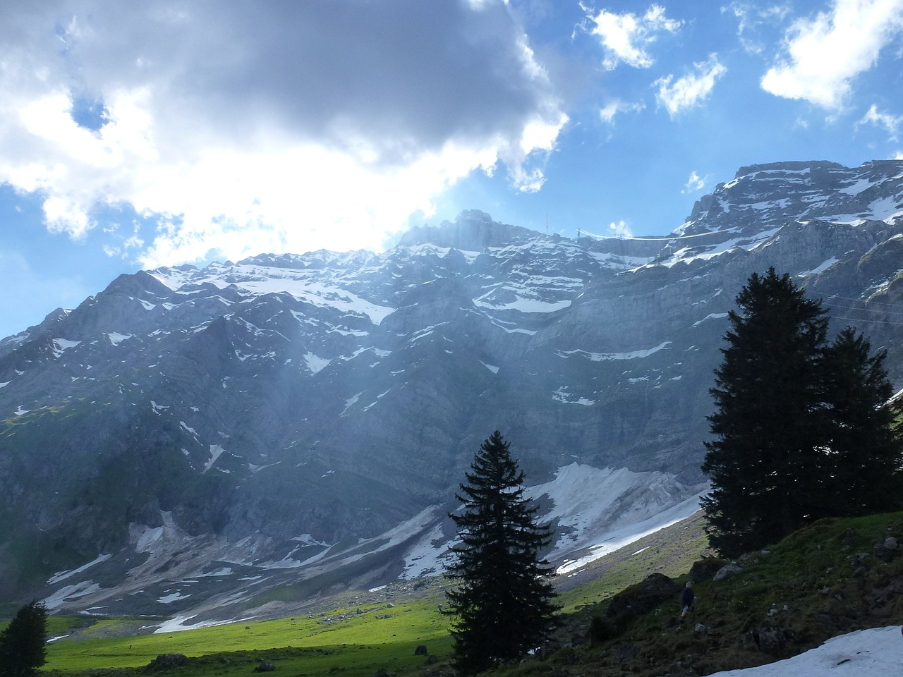 Alpstein, Kalnas, Šveicarija, Appenzell, Kalnai, Gamta, Dangus, Žygiai, Sniegas, Alpių