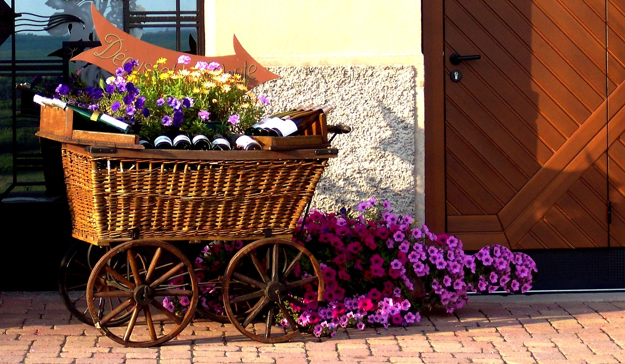 Alsace, Buteliai, Vynas, Krepšelis, Pinti Dirbiniai, Gėlės, Nemokamos Nuotraukos,  Nemokama Licenzija
