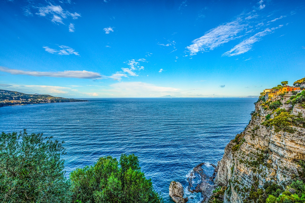 Amalfi, Hillside, Jūra, Viduržemio Jūros, Mėlynas, Vanduo, Pakrantė, Italy, Kranto, Kalnas