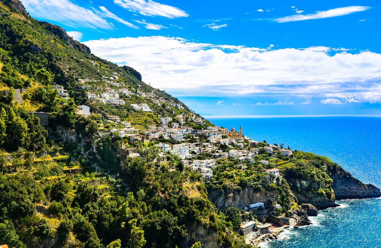 Amalfi, Hillside, Miestas, Kranto, Papludimys, Jūra, Bangos, Italy, Ispanų, Turizmas