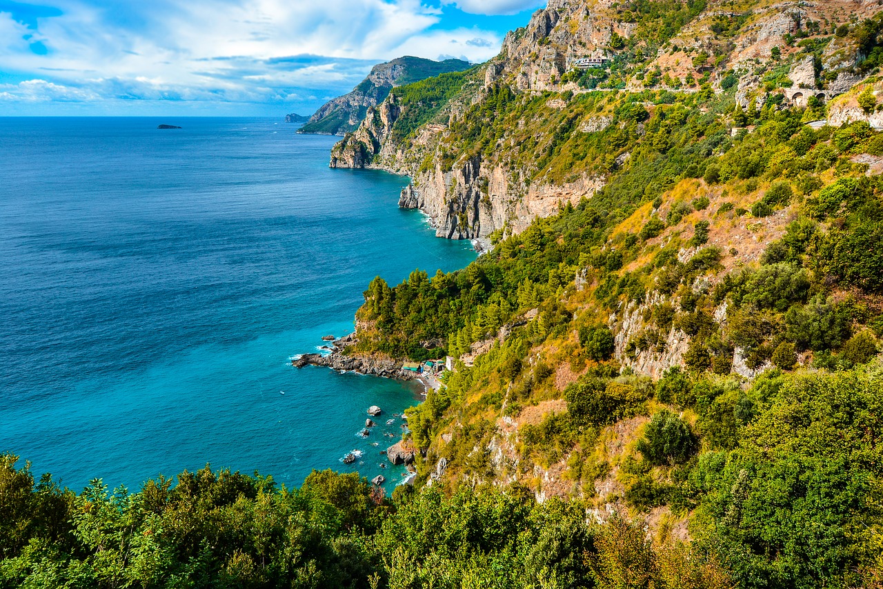 Amalfi, Kranto, Italy, Ispanų, Kraštovaizdis, Kalnas, Hillside, Uolos, Vanduo, Jūra