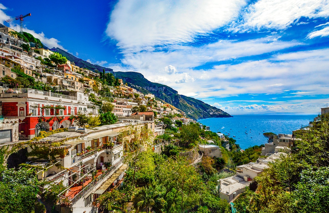 Amalfi Pakrantė, Italy, Positano, Sorrento, Amalfi, Ispanų, Viduržemio Jūros, Pakrantė, Mėlynas, Jūra