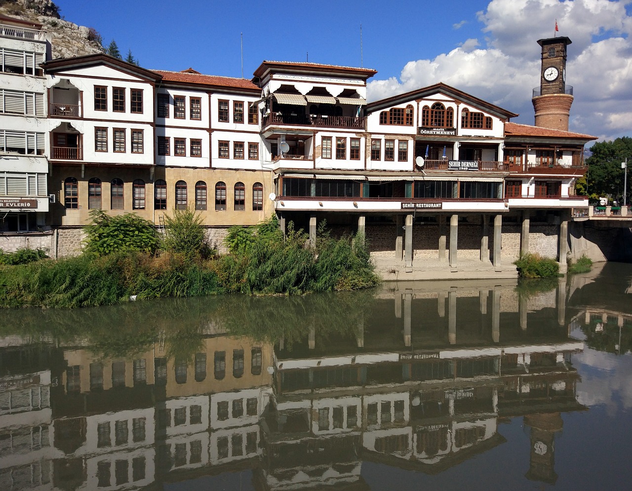 Amasya, Data, Namai, Senamiestis, Anatolija, Atspindys, Upė, Architektūra, Turkija, Senamiestis