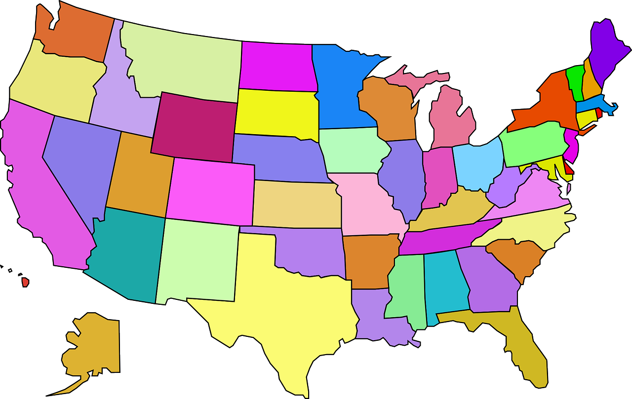 Amerikietis, Valstijos, Žemėlapis, Usa, Geografija, Nemokama Vektorinė Grafika, Nemokamos Nuotraukos,  Nemokama Licenzija